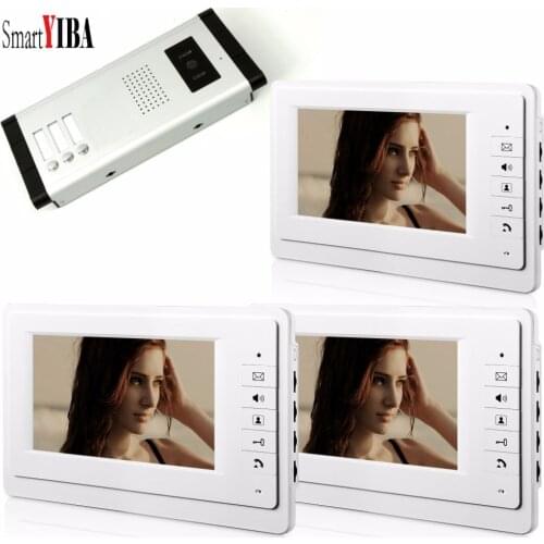 SmartYIBA 7" 3 Units Flats Video Interphone Audio Intercom Door Bell Door Phone Hands-free Answering Home Intercom Security Kits