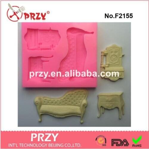 High quality silicone cake decorating mold sofa Bedside cabinet record Baroque Furniture Fondant food grade molds