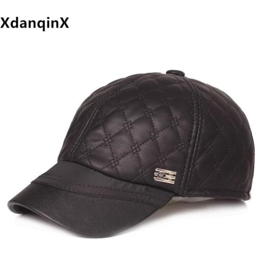 XdanqinX winter mens hat PU leather faux leather baseball caps warm earmuffs cap Dads hats adjustable size brands sports cap