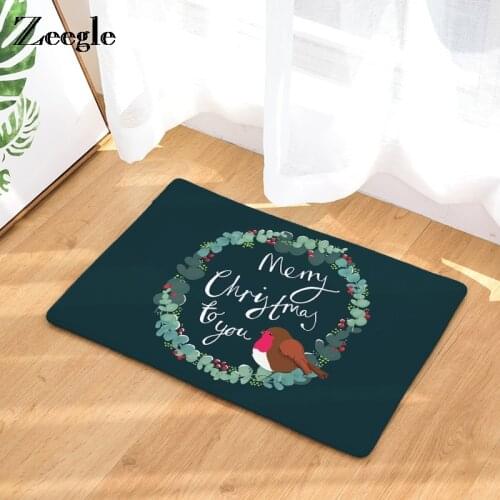 Zeegle Merry Christmas Painted Welcome Door Mat Flannel Area Rug For Living Room Bedroom Beside Mat Anti-slip Bathroom Carpet