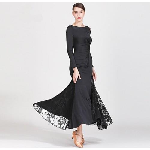 Green ballroom dance dress lace long sleeve latin ballroom dress flamenco dance costumes tango waltz dress woman dance wear