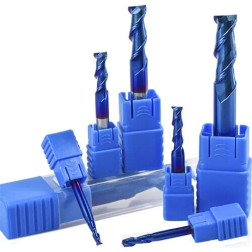 1pc 1-12mm nano blue coating 2 flute mill flat end 50 degree carbide end mill cnc router bit end mill