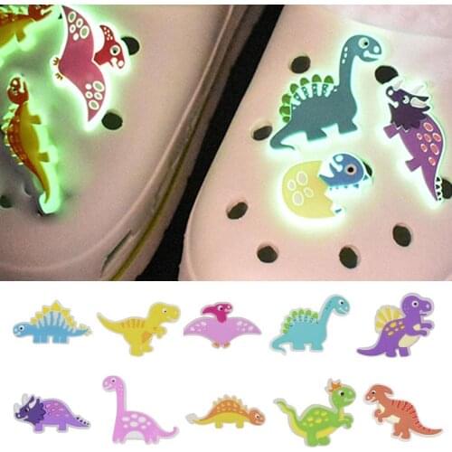 1pc Dinosaurs Pvc Luminous Shoe Buckle Cute Cartoon Animal Luminous Shoe Bright For Croc Shoes Accessories Ornament Gifts