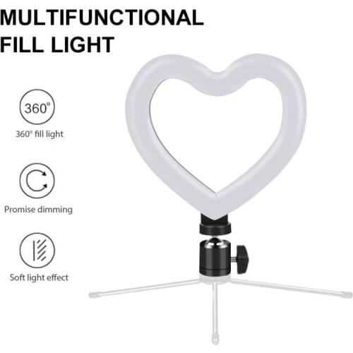 1PCS Tricolor Fill Light 6 Inch Heart-shaped Dimmable Cold Warm LED Light Makeup Photography Video Live Lamp