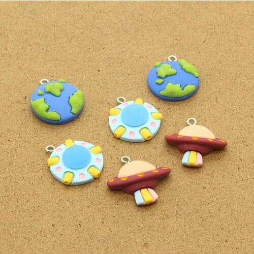 10pcs Funny Earth UFO Resin Earring Charms Cute Diy Craft Accessory Kids Earrings Necklace Key Chains Pendant Jewelry Findings