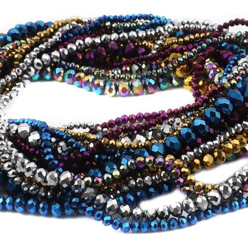 2 Strands 6/8mm Dia Glass Beads For Jewelry Making Round Silver Color Plating Faceted For Necklace Earrings DIY Findings