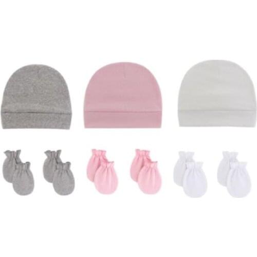 3pcs Hat +6 Pairs Gloves Newborn Baby Hat with Gloves Cotton Bonnet Baby Beanie Hat Baby Boy Hat Infant Toddler Accessories