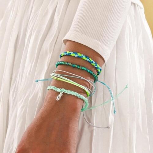 4pcs/set Bohemian Beach Surf Bracelets Set Turtle Handmade Braided Bracelet Adjustable Multilayer Wristband Bracelet Women Gift