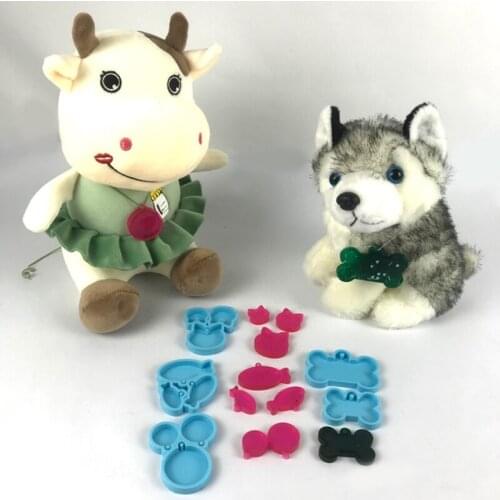 5Pcs Silicone Bone Round Cat Fish Shape Pendant Resin Mold DIY Dog Tag Dog Bone Shaped Keychain Resin Casting Molds Kit