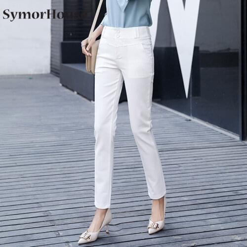 High Waist Casual Pants Womens Fashion Elegant Slim Trousers Ladys Plus Size Pencil Pant black white Spring Autumn New