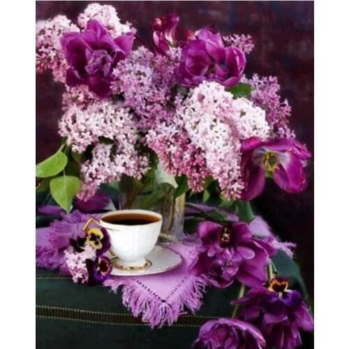 Flower mosaic embroidery craft lavender vase diamond painting kit bead picture wall paper decor rhinestones draw christmas gift