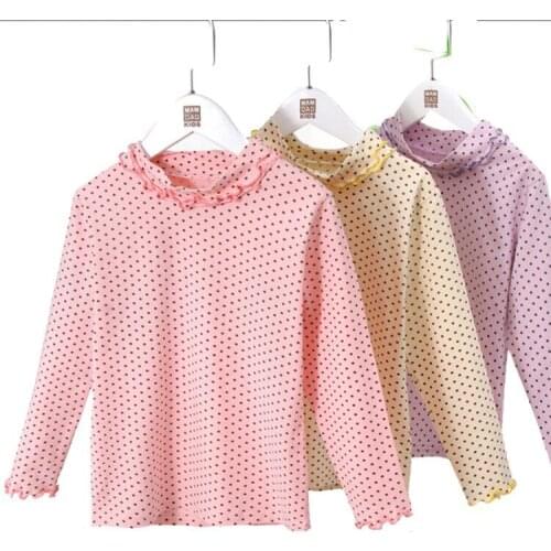 T-shirt For Kids Toddler Blouse Girl tshirt Polka Dots Cotton Half-High Collar Children Top Autumn Winter Girls Top Clothing