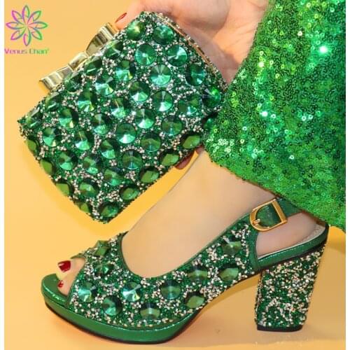 Baby Green Color Good Quality Fashion Italian Shoes With Matching Bags African High Heel Women Shoes and Bags Set For Party
