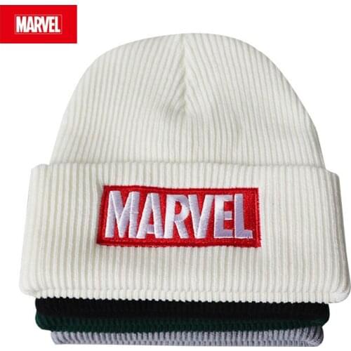 Disney Marvel Avengers 2021 New Anime Cartoon Marvel Embroidered Knit Hat Wool Hat Hooded Hip Hop Warmth