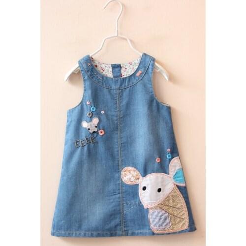 2019 Girls denim Vest Dress New Cute mouse Baby Kids Girls Toddler Denim Jeans Overalls Sleeveless Dress Clothes 2-6Y