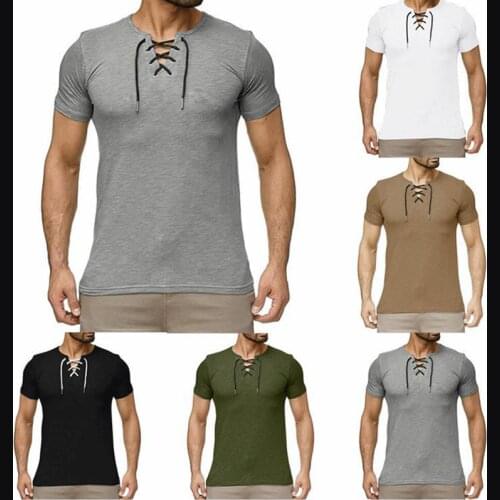 Summer Mens Short Sleeve T-Shirt Europe And Amercian Popular Tie Style Shirts Slim Solid Color Daily Shirt Casual Mens Clothes