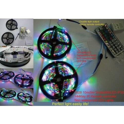 5lot*10M LED Strip 3528 RGB Flexible Light Nonwaterproof DC12V 600LEDs(300LEDs,5m/roll*2roll)+44 Keys IR Controller bright Kit