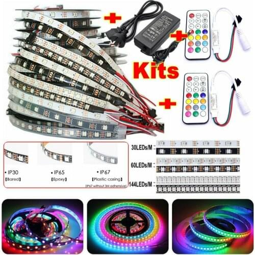 DC5V WS2812B WS2812 5050 RGB Individually Addressable led strip lights with 21key RF Remote controller and 5V LED power Kit
