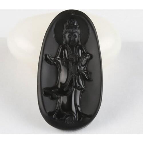 Elaborate Chinese collection black jade Goddess of mercy pendant