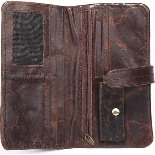 Classical Retro Oil Bright Style Genuine Leather Men Long Wallets Soft Hasp Business 2 Fold Coin Pocket Card Holder Purse Wallet