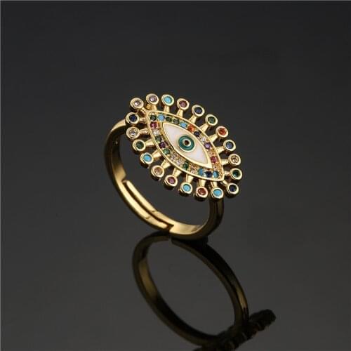 NEWBUY High Quality AAA+ Cubic Zirconia Evil Eye Charm Ring For Women Open Design Female Party Ring Femme Bijoux