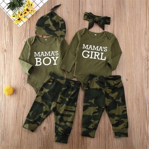 Infant Baby 0-24M Boys Mama‘s Boy Romper Tops Camo Pants 3PCS Outfits Clothes Set