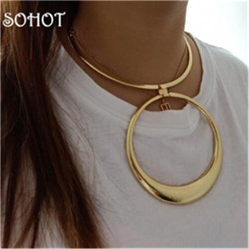 SOHOT Punk Style Maxi Exaggerated Jewelry Sets Hollow Big Circle Necklace Earrings Statement Ethnic Femme Party Bijoux Brincos