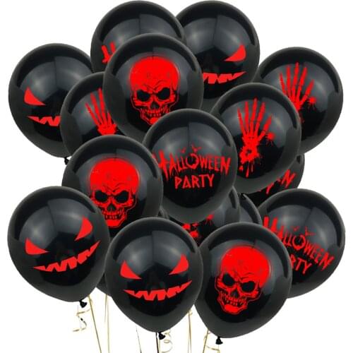 40Pcs Halloween Horror Theme Black Latex Balloon-Handprint-Skull-Grimace-Ghost Balloon for Halloween Party Birthday Decoration