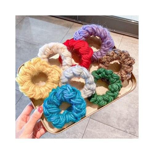 New Warm Woolen Large Intestine Hair Ring Hand-woven Hair Rope Women Simple Pure Color Hair Accessories Elastic Head Rubber Band
