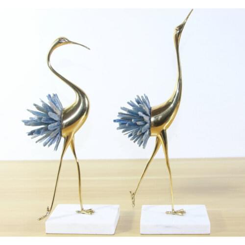 New Chinese crane model room copper ornaments light luxury European modern living room home metal ornaments crystal ornaments