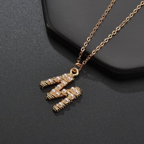 New Gold Color Simulated Pearls Letter Necklace for Women Alphabet Initial Guitar Instrument Pendant Necklace Party Boho Jewelry