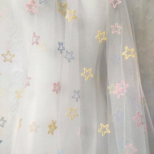 Baby Girl Doll Dress Veil Simple White Background Pink Blue Yellow Macaroon Candy Color Star Embroidery Yarn Decorate cloth