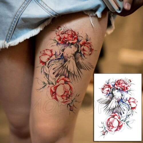 Bird Flower Plant Tattoo Sticker Women Body Art Waist Arm Art Tattoos Temporary Fake Tatoo Rose Chains