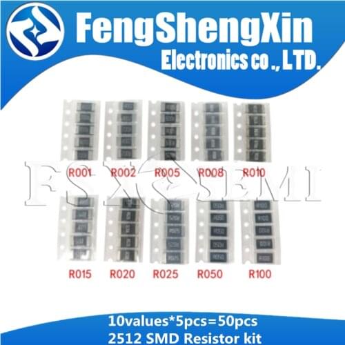 10values X5pcs=50pcs 2512 2W 1% Resistor R001 R002 R005 R008 R010 R015 R020 R025 R050 R100 Alloy resistance Metal alloy Kit