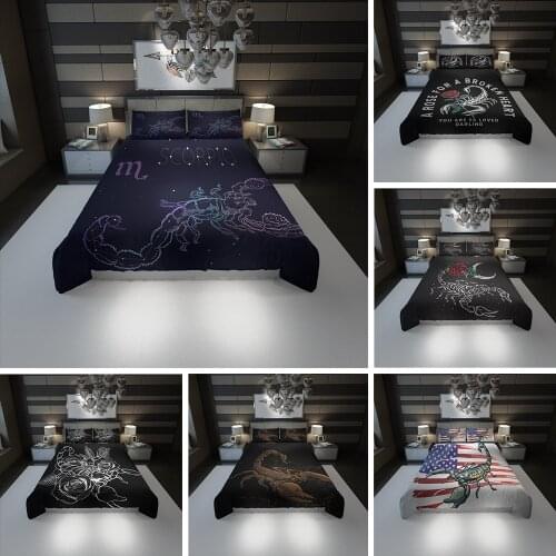 Luxury Gold Scorpion Animal Bedding Set Queen King Size Soft Duvet Cover Bed Set Constellation Printing Black Quilt Bedclothes