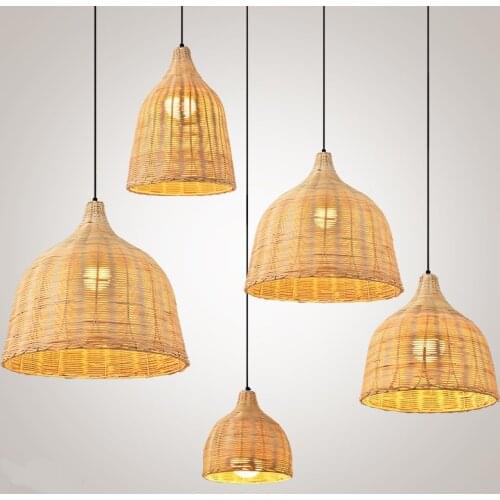 Modern Art Bamboo Pendant Lights Indoor Decor Restaurant Hotel Rattan Pendant Lamp for Living Room Hanging Lamp Kitchen Fixtures
