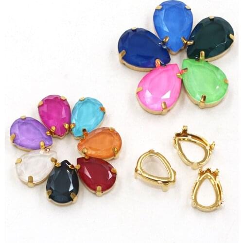 Wedding decoration Drop shape gold base claws Mocha series K9 glass crystal sew on rhinestones diy clothing/shoes