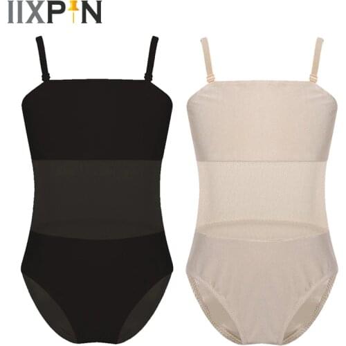 IIXPIN Kids Girls Ballet Leotards Mesh Splice Camisole Undergarment Leotard Dance Adjustable Shoulder Straps Gymnastics Leotards