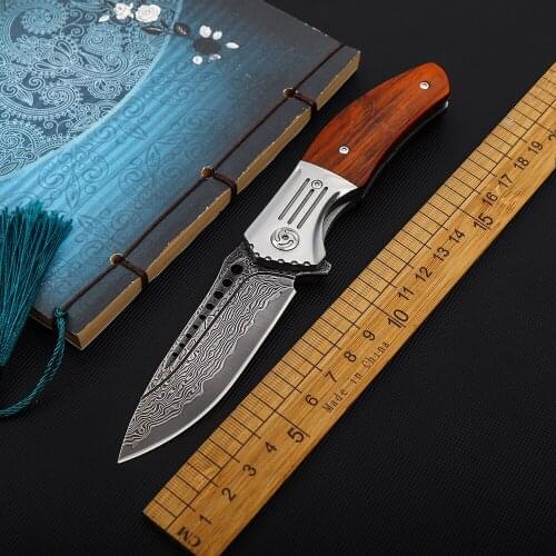 Outdoor Folding Knife VG10 Damascus Steel Particle Dalbergia Quick Opening Bearing Sharp Fruit Knife Field Portable Knife Tool