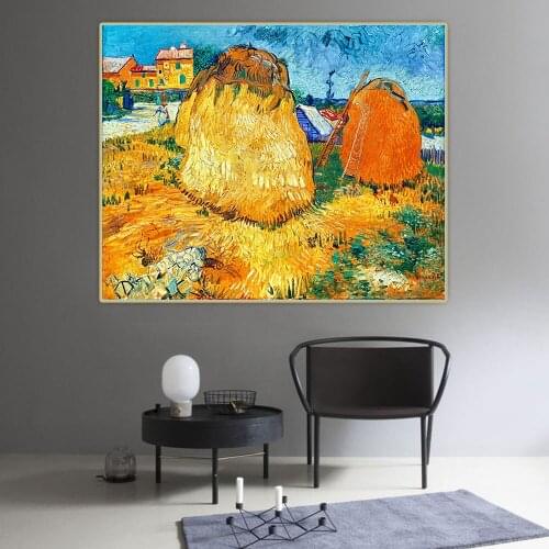 Van Gogh《Haystacks in Provence 1》Canvas Art Oil Painting Artwork Aesthetic Picture Poster Wall Hanging Decor Home Decoration