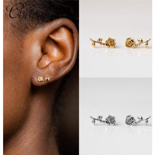 CANNER 2019 Fashion Women Cute Flower Stud Earrings Lovely Rose Floral Korean Earring 925 Sterling Silver Earring Christmas Gift