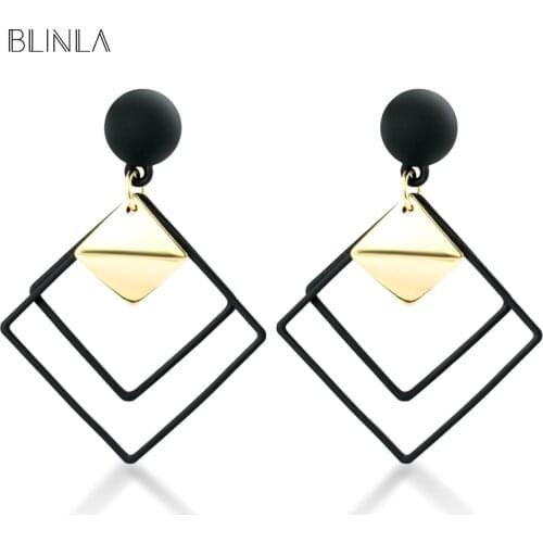 BLINLA New Fashion Korean Statement Hollow Drop Earrings for Women Vintage Geometric Square Wedding Hanging Earring 2019 Jewelry