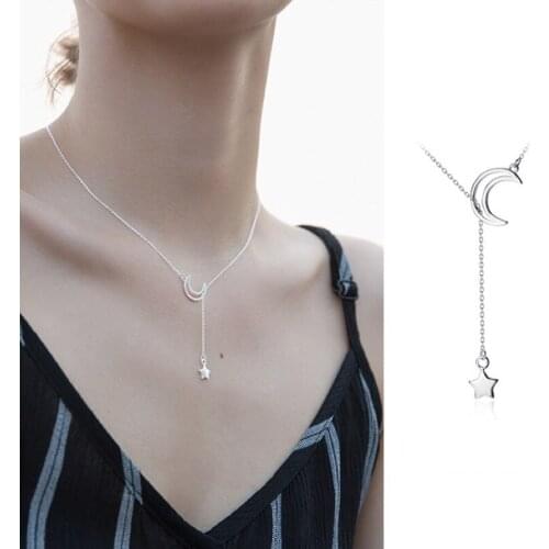 Fashion 925 Sterling Silver Chains Necklaces Women Stars Dainty Sweet Moon Necklace Luxury Adjustable Fine Jewelry