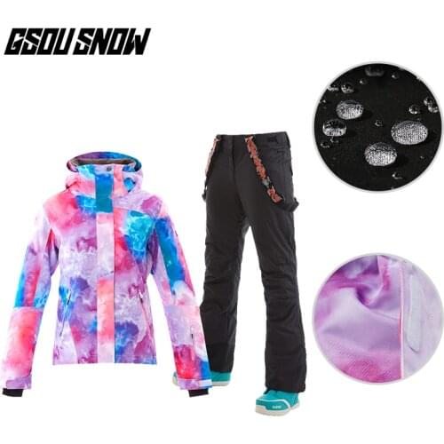 Gsou Snow Ski Suit Windproof Water-Resistant Breathable Uniform Women Keep Warm Outdoor Sports Travel Snowboarding Jacket Pants