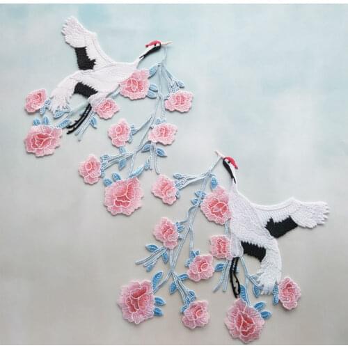 1pair Red-Crowned Crane Applique Embroidered Sew on Cute Bird Patches For Clothes Sticker Diy Decoration Repair High Quality