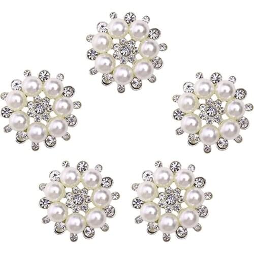 10pcs Faux Pearl Flower Buttons Embellishments for Craft Shank Clear Rhinestone Buttons Sewing Craft Scrapbooking Supplies