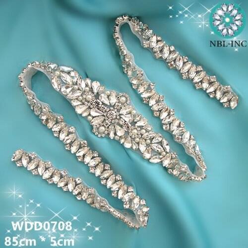 10PCS) Wedding rhinestone appliques iron on sash belt silver rose gold color for wedding dresses WDD0708