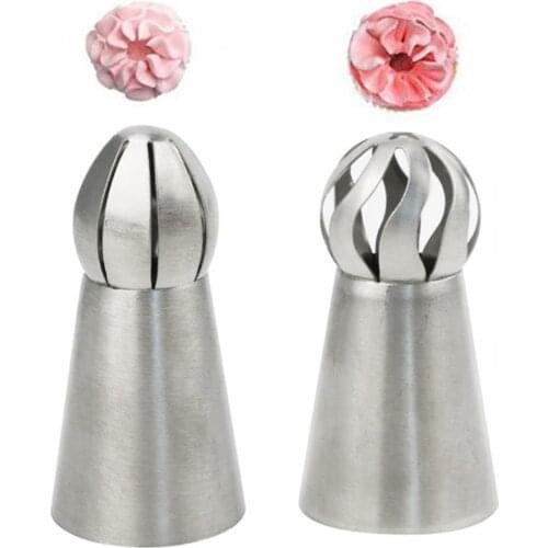 2pc/set Tulip Flower Stainless Steel Russian Nozzle Ball Icing Piping Pastry Tips Tube Cake Cream Decorating Tools Nozzles Molds