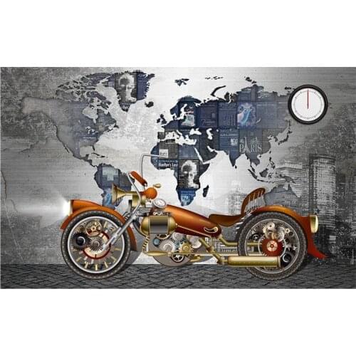 3d wall murals wallpaper for living room custom mural Motorcycle retro world map background home decor wallpaper for walls 3 d