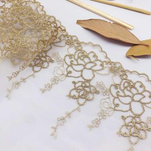 5Yards 15.9cm Soft Ivory Mesh Gold Thread Polyester Fabric Venise Lace Trim Embroidery Sewing Crafts Doll Material Lace Edge